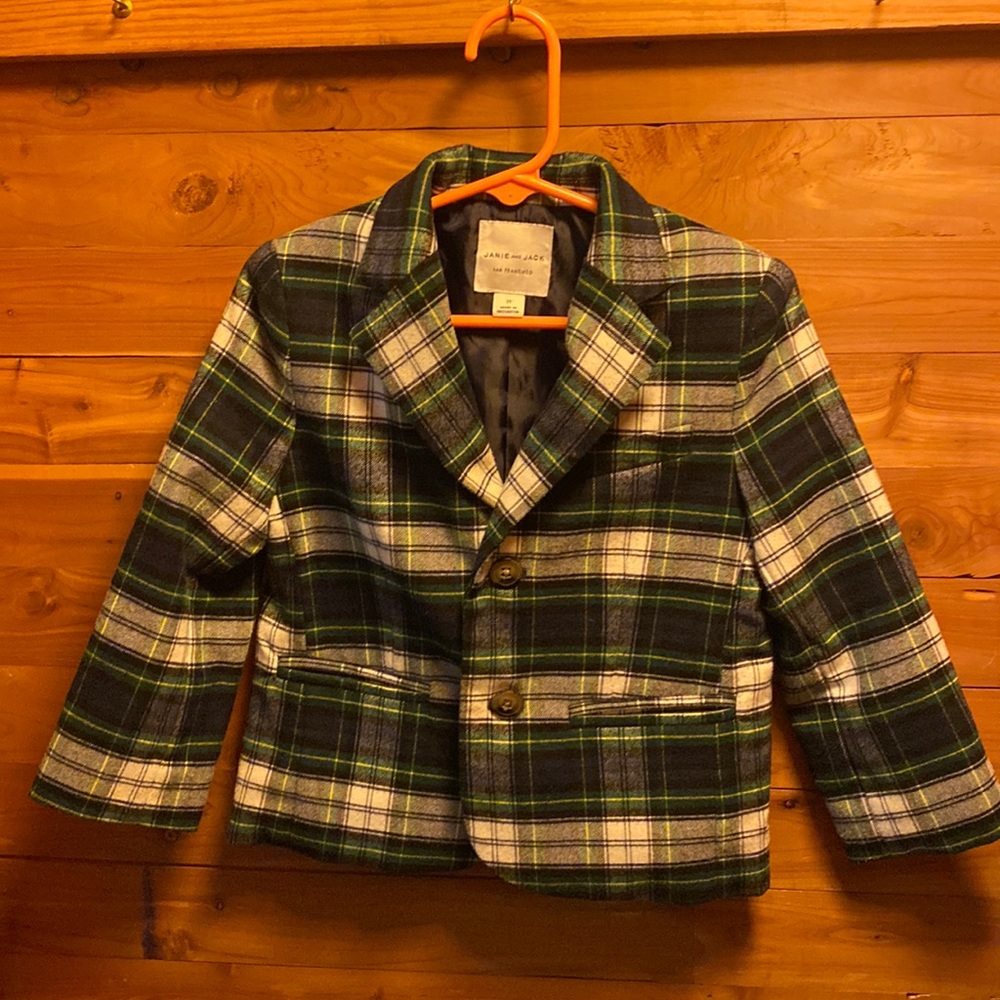 Janie and Jack Boys Plaid sports coat 2T Green Blue White Holiday 2019